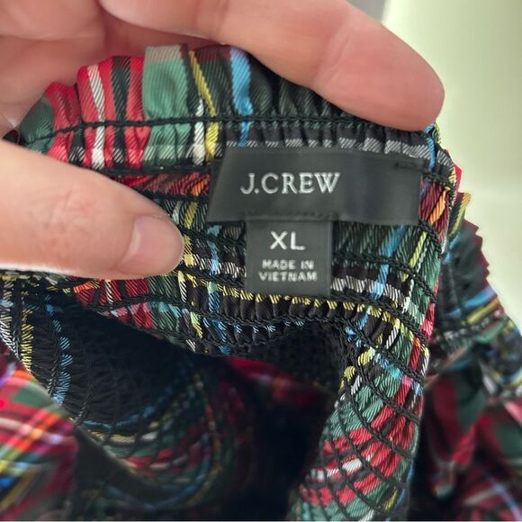 J. CREW Puff Sleeve Smocked Plaid Tartan Holiday Top Square Neck - XL - Picture 8 of 9